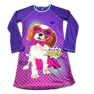 Girls PJ'S Girl's Long Raglan Cute Puppy Fleece Nightgown Size XL
